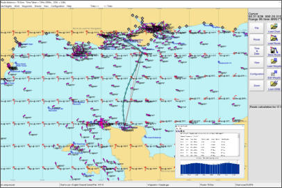 Outline Planner showing a plotted route with tidal stream arrows on an outline chart