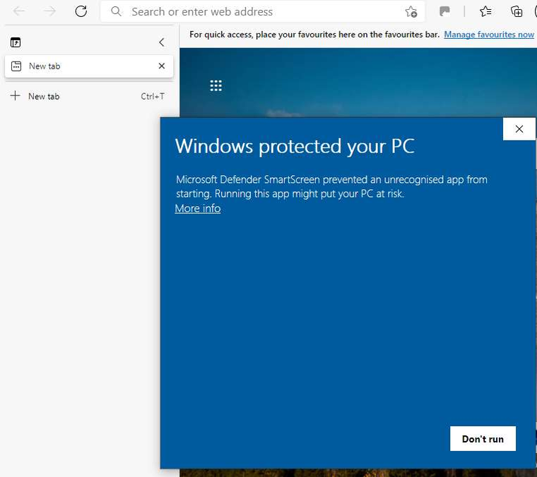 The Windows protected your PC dialog with a More info link